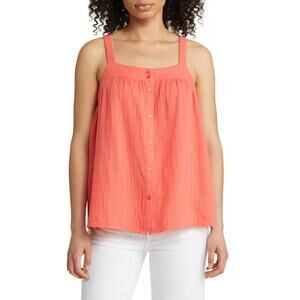 New CASLON NORDSTROM Coral Glow Cotton Gauze Button-Up Tank Top Plus Size 2X